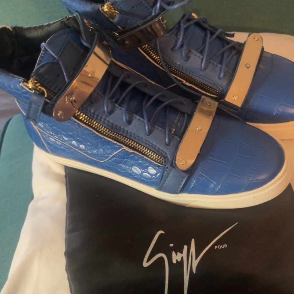 Giuseppe Zanotti Blue and Gold High-Top Sneakers